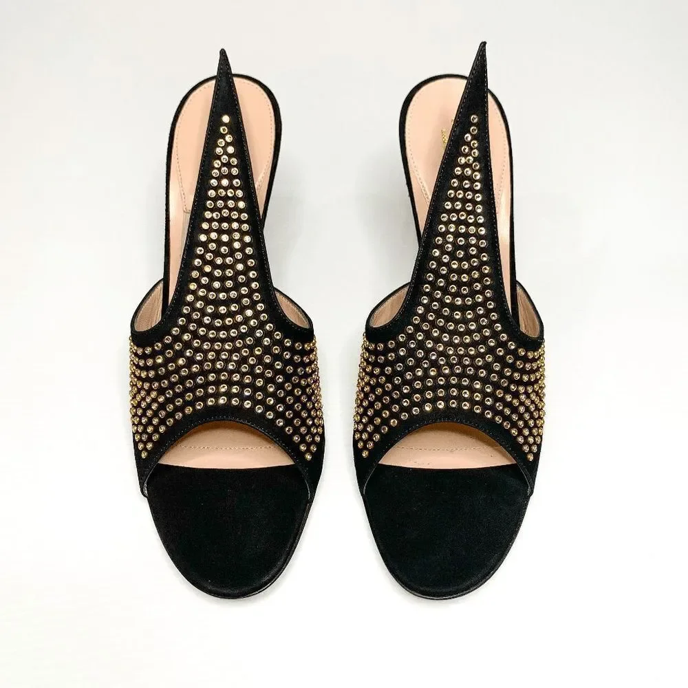 Gucci Fedra Crystal Embellished High Heel Mules EU 39.5 US 9.5 Black Suede Pumps - Picture 2 of 11